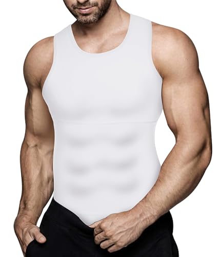 Herren-Kompressions-Shirt, Body-Shaper Weste Workout Tank Tops Bauchmuskeln Unterhemden, Weiss/opulenter Garten, Mittel von Eleady