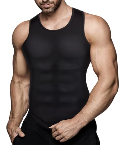 Herren-Kompressionsshirt, zum Abnehmen, figurformendes Unterhemd, Trainings-Shirt, Tank-Top, schwarz, Large von Eleady
