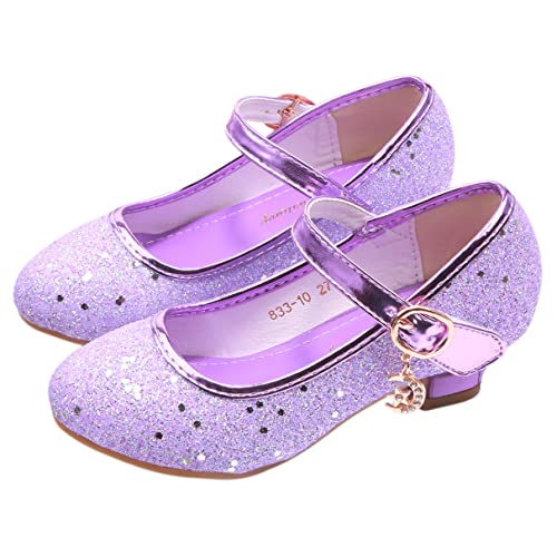 Eleasica Eiskönigin Schuhe für Kinder Rutschsicher Schuhe für Prinzessin ELSA Mädchen Runde Zehenkappe Mary Jane mit Absatz Klettverschluss Pailletten Fasching Weihnachten Hochzeit,Violett,32 EU von Eleasica