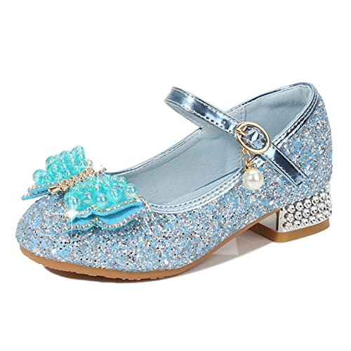 Eleasica Mädchen Schuhe Prinzessin ELSA mit Absatz Schuhe für Verkleidung Prinzessin Aschenputtel Geschlossene Zehe rutschfest Sandsles Fasching Weihnachten Abend Mary Jane Pailletten,Blau,39 EU von Eleasica