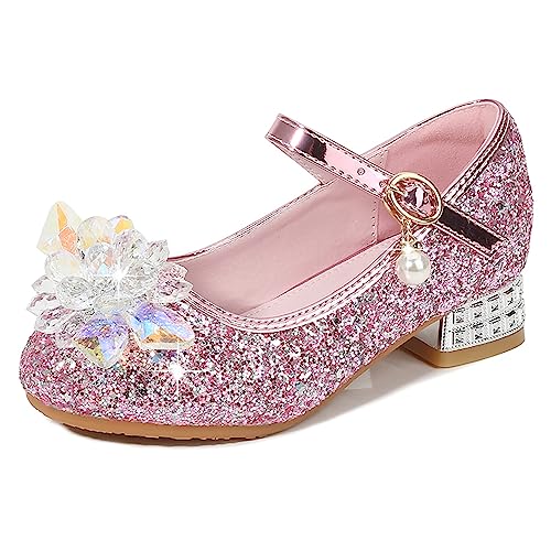Eleasica Mädchen Schuhes für Verkleidung Sandalen Eiskönigin Geschlossene Zehe Kinder Prinzessinnenschuhe Geburtstag Karneval Weihnachten Ballerinas Cinderella Blockabsatz Abriebfest,Rosa,35 von Eleasica