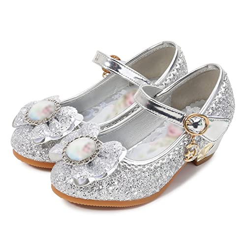Eleasica Schuhe für Kinder Prinzessin ELSA Ballerinas Mädchen Eiskönigin Geburtstag Sandalen Prinzessinnenschuhe Weihnachten Fest Flach Geschlossene Zehe Fasching Karneval,Silber,24 EU von Eleasica