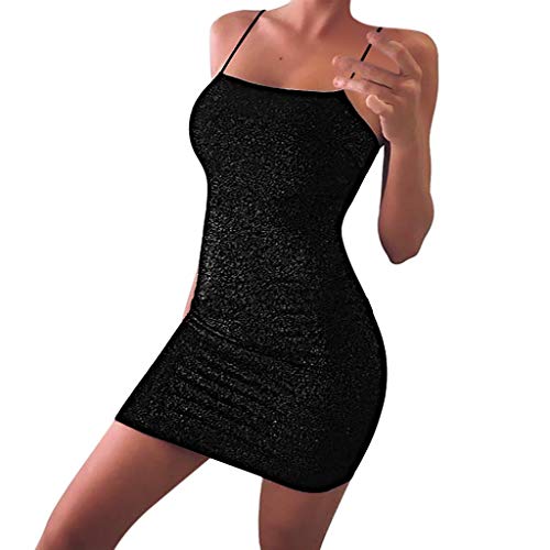 Elecenty Damen Solide Cocktailkleider Lange Schulterfrei Kleidung Rock Abendkleider Langarmkleid Rundhals Frauen Mode Sommerkleid Kleid Partykleid Strandkleid Schlank Blusekleid (S, Schwarz) von Elecenty