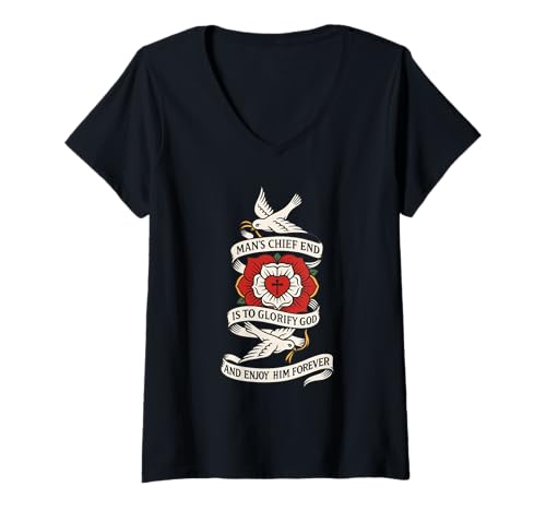 Damen Man's Chief End ist es, Gott zu glorifizieren und ihn für Immer zu genießen T-Shirt mit V-Ausschnitt von Elect and Chosen