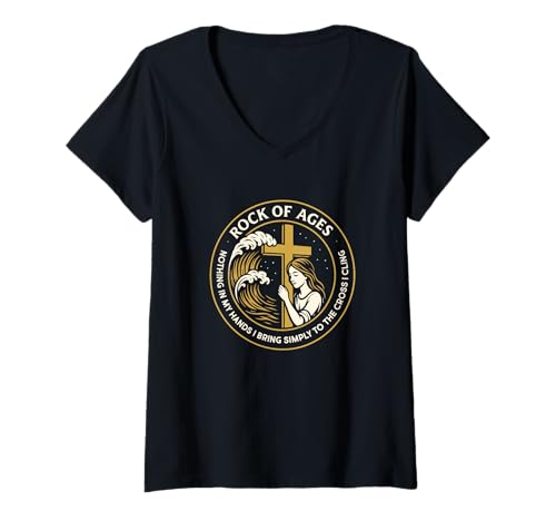 Damen Rock of Ages – Christliche Hymne, Reformierte Theologie, Glaube T-Shirt mit V-Ausschnitt Damen Rock of Ages – Christliche Hymne, Reformierte Theologie, Glaube T-Shirt mit V-Ausschnitt von Elect and Chosen