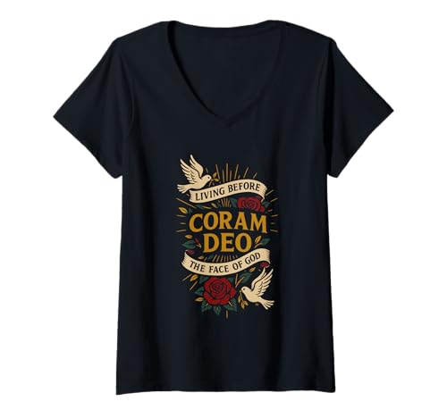 Damen Coram DEO - Leben VOR DEM ANGESICHT GOTTES T-Shirt mit V-Ausschnitt von Elect & Chosen