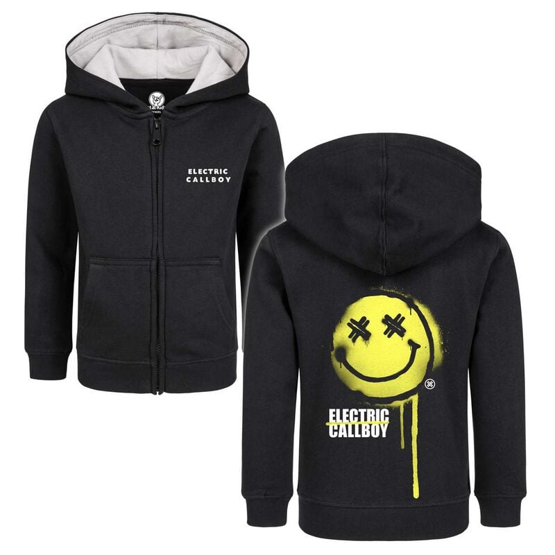 Electric Callboy Metal-Kids - Spray Smiley Kinder-Kapuzenjacke schwarz in 152 von Electric Callboy