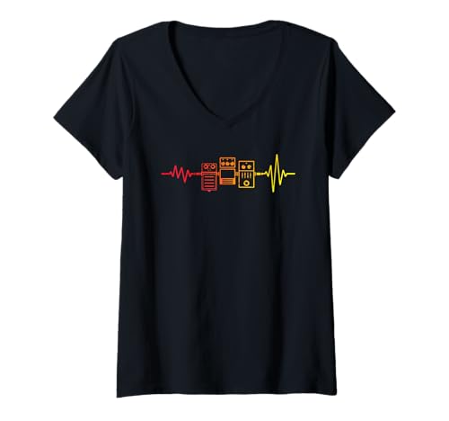 Damen E-Gitarrenspieler Gitarre Effektpedale Heartbeat T-Shirt mit V-Ausschnitt Damen E-Gitarrenspieler Gitarre Effektpedale Heartbeat T-Shirt mit V-Ausschnitt von Electric Guitar Player Guitar Effects Tees