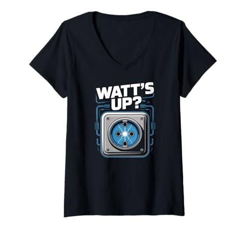 Damen Watt's Up Steckdose Humor Elektrischer Stecker T-Shirt mit V-Ausschnitt Damen Watt's Up Steckdose Humor Elektrischer Stecker T-Shirt mit V-Ausschnitt von Electric Humor Socket Wit Power Fun