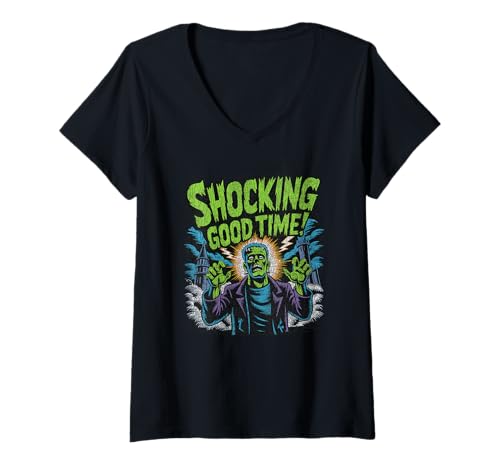 Damen Schockierender Halloween-Horror von Good Times Frankenstein Monster T-Shirt mit V-Ausschnitt Damen Schockierender Halloween-Horror von Good Times Frankenstein Monster T-Shirt mit V-Ausschnitt von Electric Monster Threads