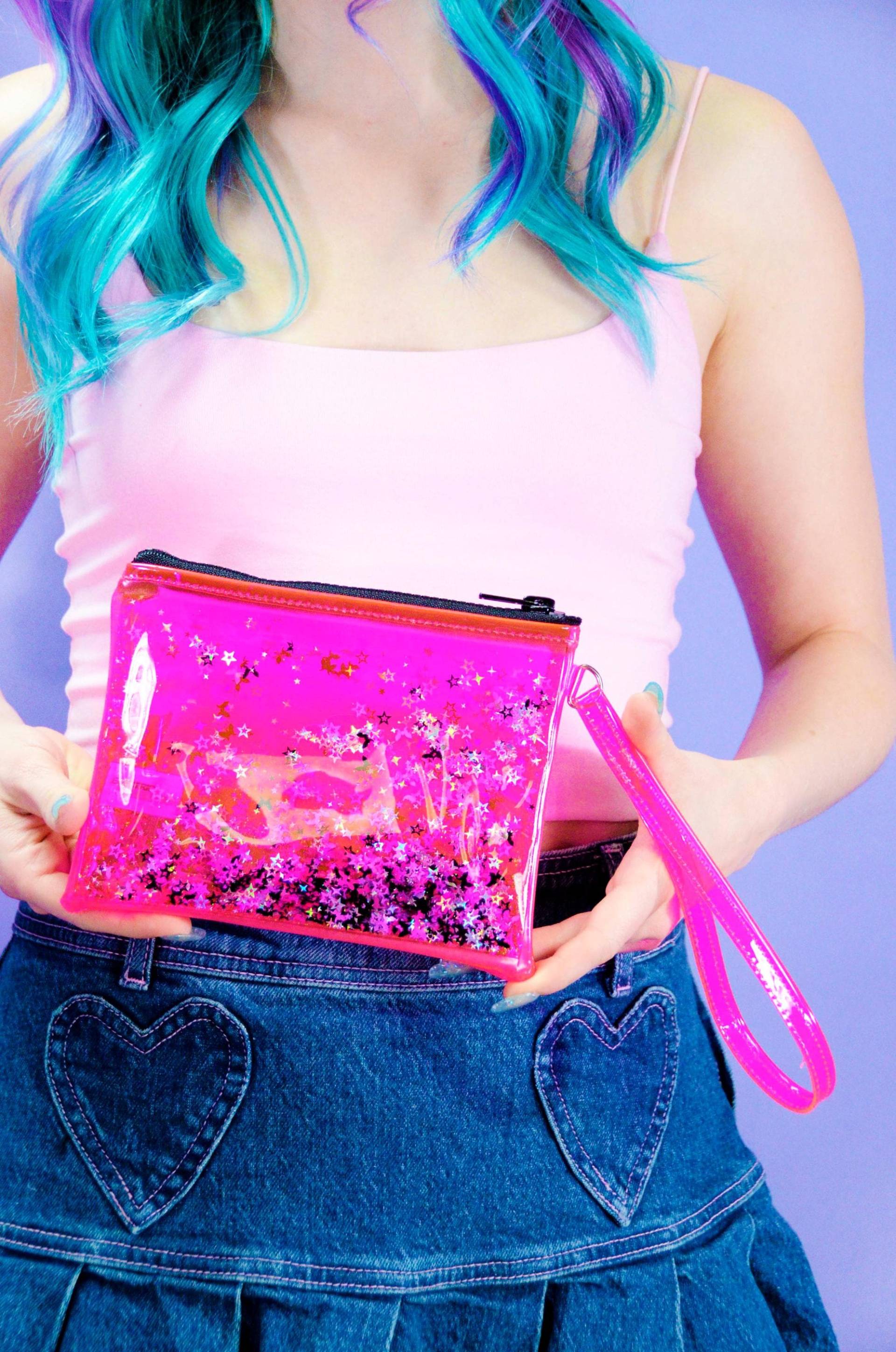 Flüssigkeit Glitter Armband - Bling Babe Glitzer Tasche Kleine Geldbörse Kosmetiktasche Sensory Y2K Rosa Zip von ElectricBubblegum