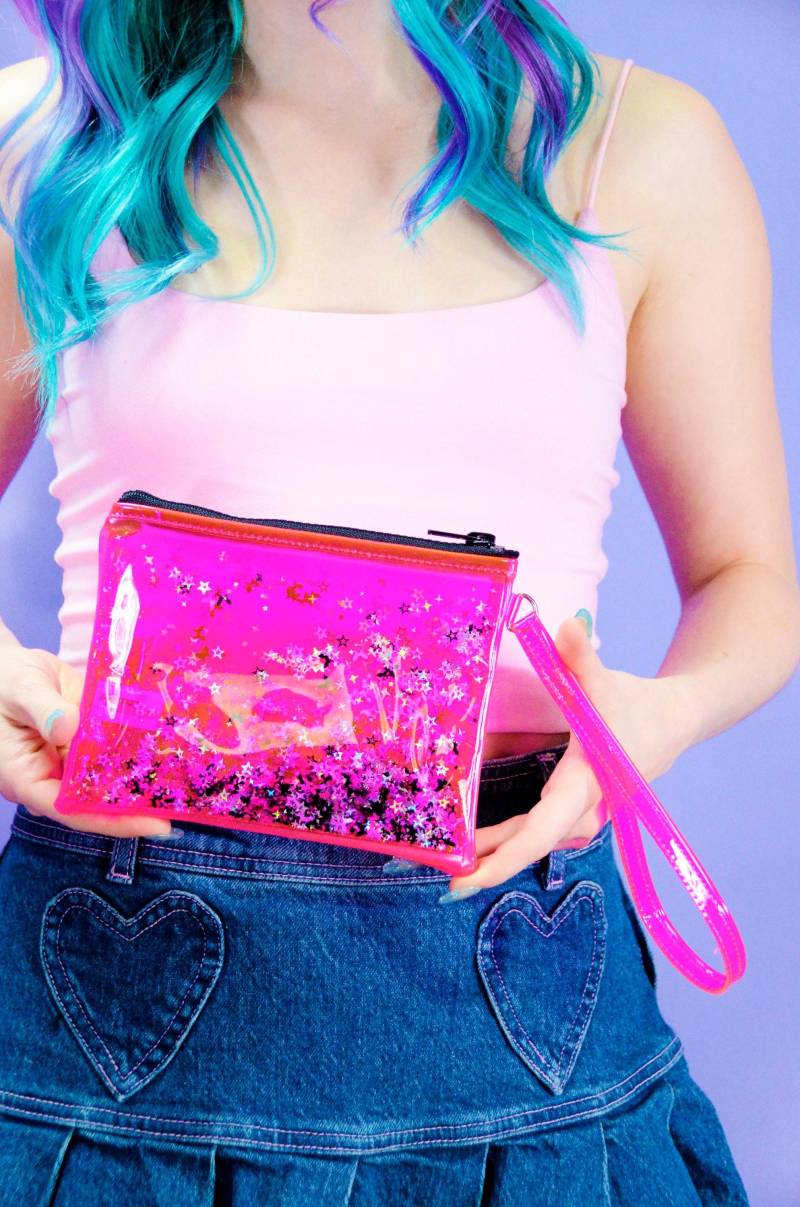 Flüssigkeit Glitter Armband - Bling Babe Glitzer Tasche Kleine Geldbörse Kosmetiktasche Sensory Y2K Rosa Zip von ElectricBubblegum