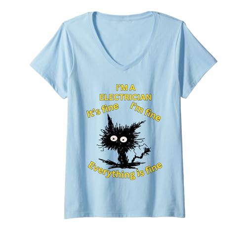 Damen Ich Bin Elektriker Alles ist in Ordnung, Humor, Design, Arbeitskleidung T-Shirt mit V-Ausschnitt Damen Ich Bin Elektriker Alles ist in Ordnung, Humor, Design, Arbeitskleidung T-Shirt mit V-Ausschnitt von Electrician Humor Everything is Fine Vibe