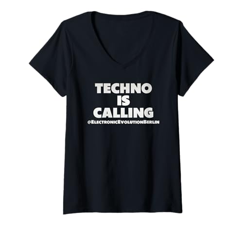 Damen Techno is Calling, Musik, Techno Berlin, Technomusik T-Shirt mit V-Ausschnitt Damen Techno is Calling, Musik, Techno Berlin, Technomusik T-Shirt mit V-Ausschnitt von Electronic Evolution Berlin