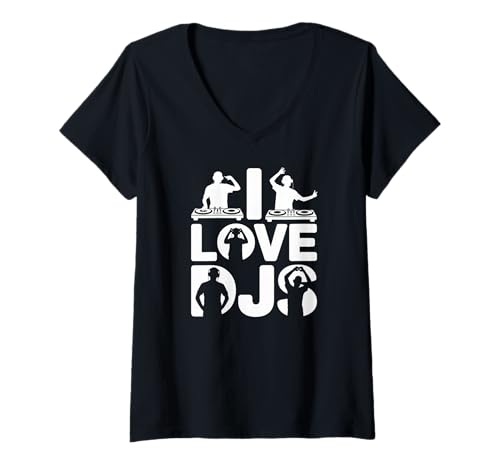 Damen Ich Liebe DJs, Music Vibes Enthusiast T-Shirt mit V-Ausschnitt Damen Ich Liebe DJs, Music Vibes Enthusiast T-Shirt mit V-Ausschnitt von Electronic Music Enthusiasts Groove