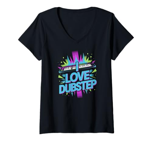 Damen Ich Liebe Dubstep Keyboard Explosion T-Shirt mit V-Ausschnitt Damen Ich Liebe Dubstep Keyboard Explosion T-Shirt mit V-Ausschnitt von Electronic Music Festival Vibes