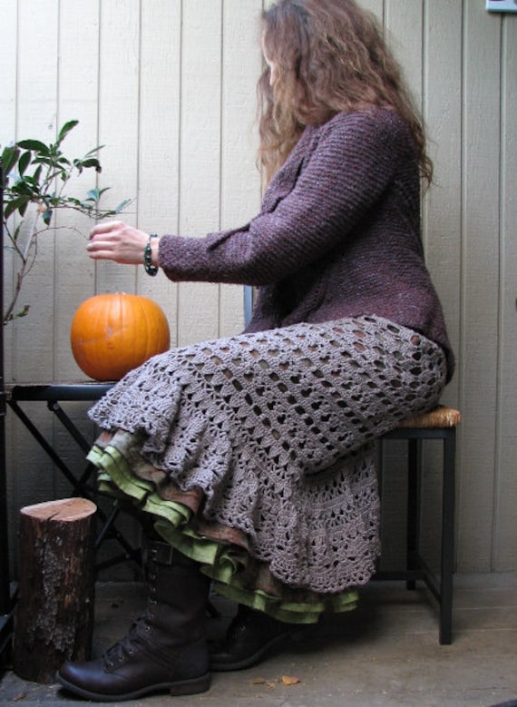 Häkelrock Maxi, Boho Rock, Langer Baumwollrock, Handgefertigter Rock Für Den Herbst, Zweilagiger Rock. Sofort Versandfertig von Eledjo