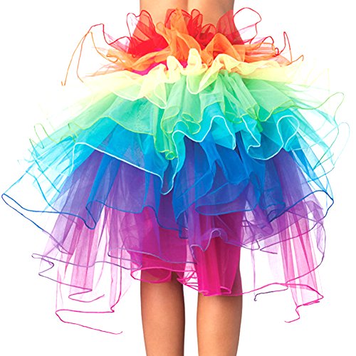 Eleery Damen Tutu Schürze Kostüm Petticoat Princess Multi-Schichten Regenbogen Puff Rock (Rainbow) von Eleery