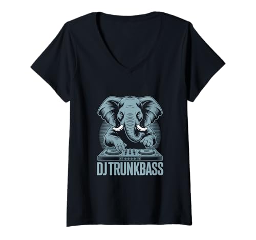 Damen DJ TRUNKBASS Elefant Am Mischpult Club Bass T-Shirt mit V-Ausschnitt Damen DJ TRUNKBASS Elefant Am Mischpult Club Bass T-Shirt mit V-Ausschnitt von Elefant DJ Club Rave Techno EDM Bass Musik
