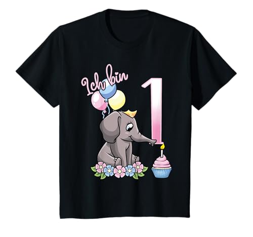 1. Geburtstag 1 Jahr Mädchen Elefant T-Shirt von Elefant Geburtstag Geschenke ThemKiddi