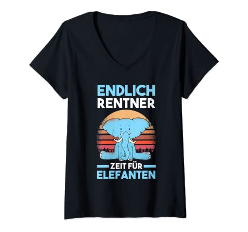 Damen Rente Rentner Ruhestand Elefant T-Shirt mit V-Ausschnitt von Elefant Zootier Geschenk