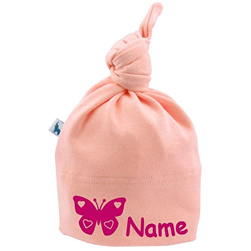 Elefantasie Baby Knotenmütze Schmetterling personalisiert mit Namen aus Baumwolle div. Farben Rosa 41 (3-6 Monate) von Elefantasie