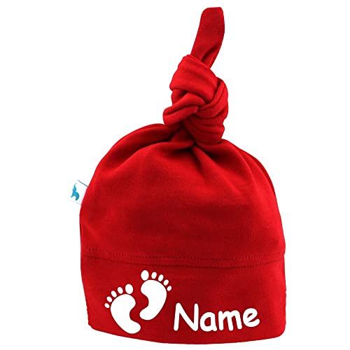 Elefantasie Baby Knotenmütze Füße personalisiert mit Namen aus Baumwolle rot Größe 39 von Elefantasie