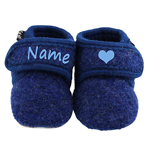 Elefantasie Baby Wollschuhe mit Namen personalisiert blau Gr. 19/20 von Elefantasie