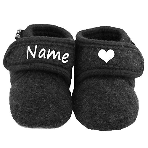 Elefantasie Baby Wollschuhe mit Namen personalisiert dunkelgrau Gr. 19/20 von Elefantasie