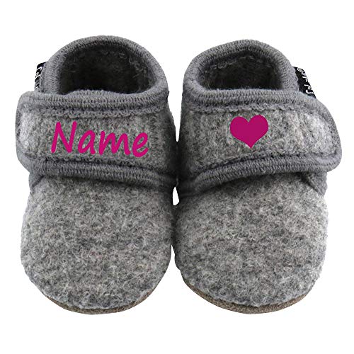 Elefantasie Baby Wollschuhe mit Namen personalisiert hellgrau Gr. 17/18 von Elefantasie