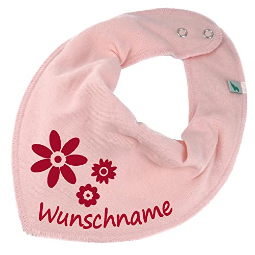 HALSTUCH mit Namen oder Text personalisiert für Baby oder Kind aus Baumwolle in Einheitsgröße Blumen rosa von Elefantasie