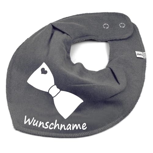 HALSTUCH mit Namen oder Text personalisiert für Baby oder Kind aus Baumwolle in Einheitsgröße Fliege dunkelgrau von Elefantasie