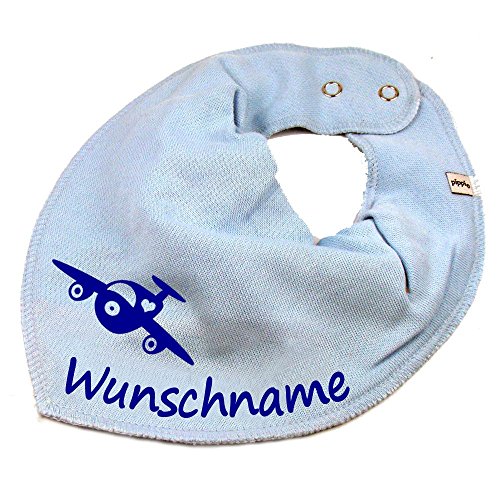 HALSTUCH Flugzeug mit Namen oder Text personalisiert hellblau für Baby oder Kind von Elefantasie