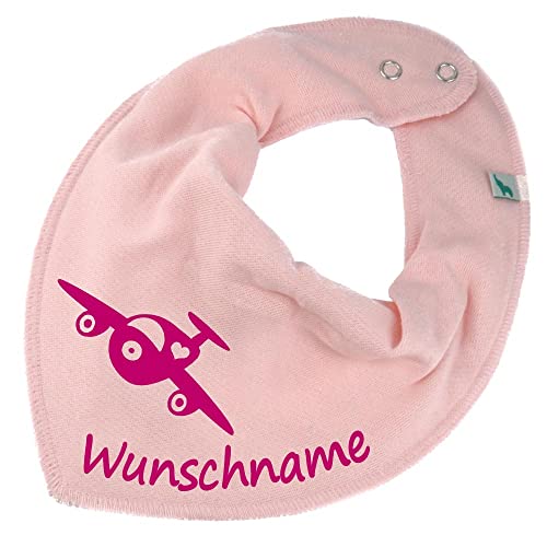 HALSTUCH Flugzeug mit Namen oder Text personalisiert rosa für Baby oder Kind von Elefantasie