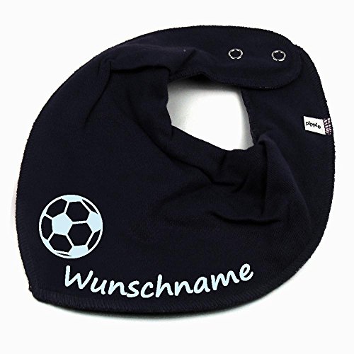 HALSTUCH Fußball mit Namen oder Text personalisiert dunkelblau für Baby oder Kind von Elefantasie