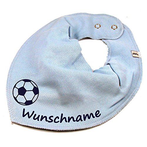HALSTUCH Fußball mit Namen oder Text personalisiert hellblau für Baby oder Kind von Elefantasie