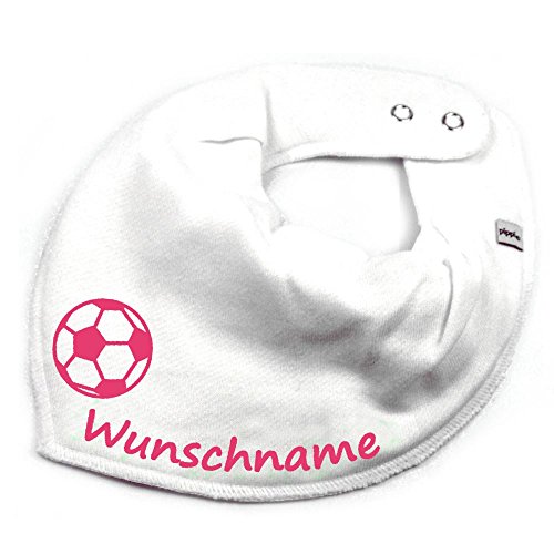 HALSTUCH Fußball mit Namen oder Text personalisiert weiß für Baby oder Kind von Elefantasie