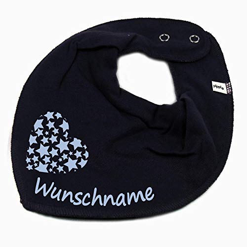 HALSTUCH mit Namen oder Text personalisiert für Baby oder Kind aus Baumwolle in Einheitsgröße Sternherz blau von Elefantasie