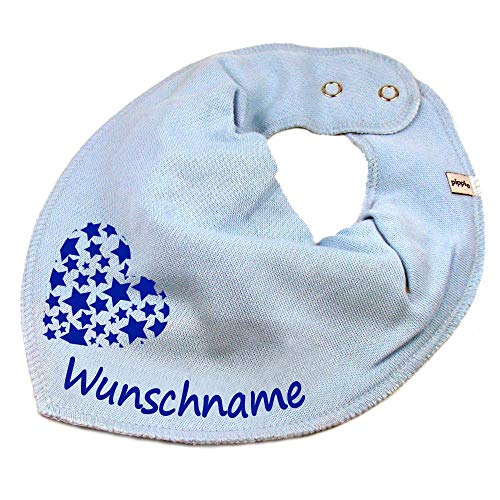 HALSTUCH mit Namen oder Text personalisiert für Baby oder Kind aus Baumwolle in Einheitsgröße Sternherz hellblau von Elefantasie