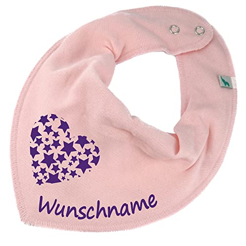 HALSTUCH mit Namen oder Text personalisiert für Baby oder Kind aus Baumwolle in Einheitsgröße Sternherz rosa von Elefantasie