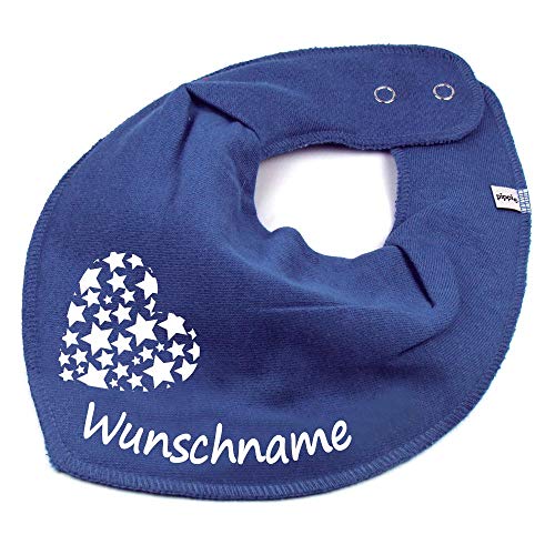 HALSTUCH mit Namen oder Text personalisiert für Baby oder Kind aus Baumwolle in Einheitsgröße Sternherz taubenblau von Elefantasie