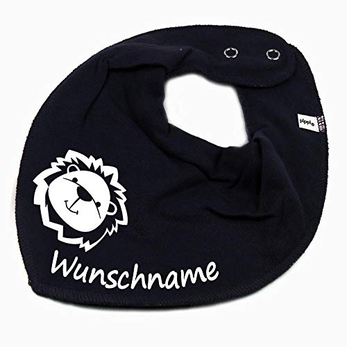 HALSTUCH mit Namen oder Text personalisiert für Baby oder Kind aus Baumwolle in Einheitsgröße Löwe blau von Elefantasie