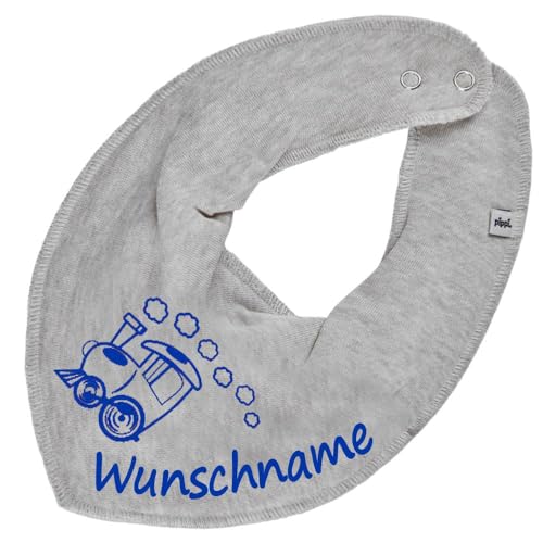 HALSTUCH mit Namen oder Text personalisiert für Baby oder Kind aus Baumwolle in Einheitsgröße Lokomotive grau von Elefantasie