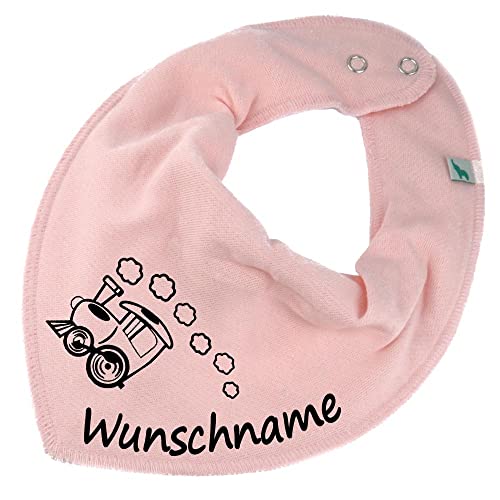 HALSTUCH mit Namen oder Text personalisiert für Baby oder Kind aus Baumwolle in Einheitsgröße Lokomotive rosa von Elefantasie