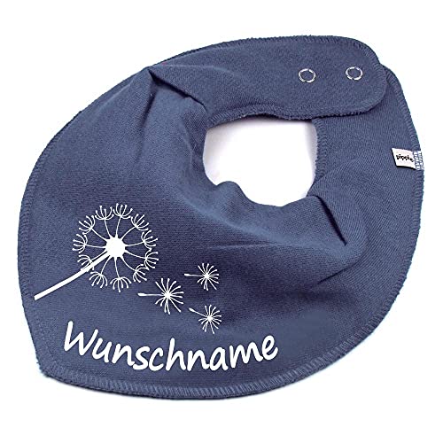 HALSTUCH mit Namen oder Text personalisiert für Baby oder Kind aus Baumwolle in Einheitsgröße Pusteblume dunkelgrau von Elefantasie