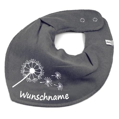 HALSTUCH mit Namen oder Text personalisiert für Baby oder Kind aus Baumwolle in Einheitsgröße Pusteblume dunkelgrau von Elefantasie