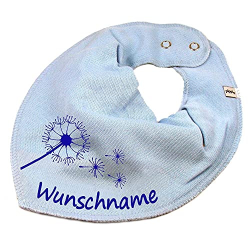 HALSTUCH mit Namen oder Text personalisiert für Baby oder Kind aus Baumwolle in Einheitsgröße Pusteblume hellblau von Elefantasie