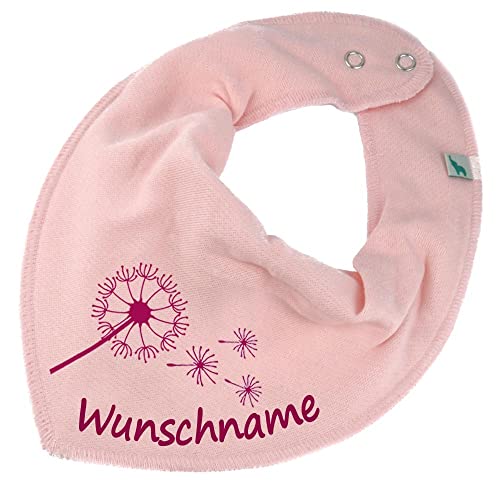 HALSTUCH mit Namen oder Text personalisiert für Baby oder Kind aus Baumwolle in Einheitsgröße Pusteblume rosa von Elefantasie