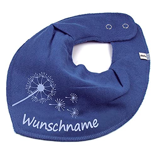 HALSTUCH mit Namen oder Text personalisiert für Baby oder Kind aus Baumwolle in Einheitsgröße Pusteblume taubenblau von Elefantasie