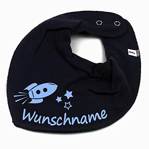 HALSTUCH mit Namen oder Text personalisiert für Baby oder Kind aus Baumwolle in Einheitsgröße Rakete blau von Elefantasie